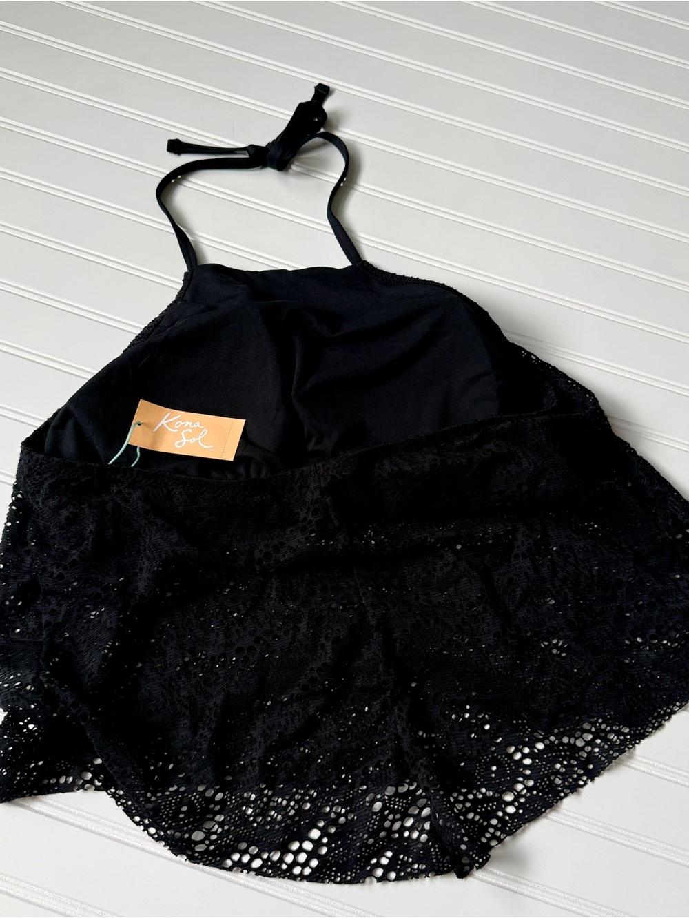 Kona Sol Black Crochet Halter Top - Picture 2 of 2